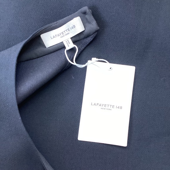 NWT Lafayette 148 Black Sleeveless Shift Dress Wool-Silk Keyhole Back Large LBD - Picture 9 of 14